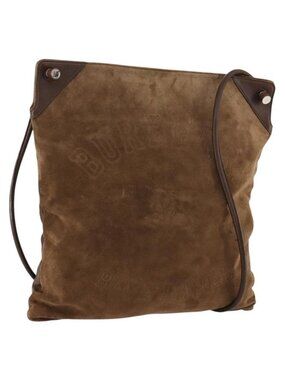Authentic BURBERRY Shoulder Bag Suede Leather Brown Silver